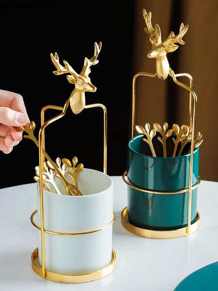 creative dark green golden deer ceramic storage tank stainless steel fruit spoon knife chopsticks storage container kitchen tool
creative dark green golden deer ceramic storage tank stainless steel fruit spoon knife chopsticks storage container kitchen tool
