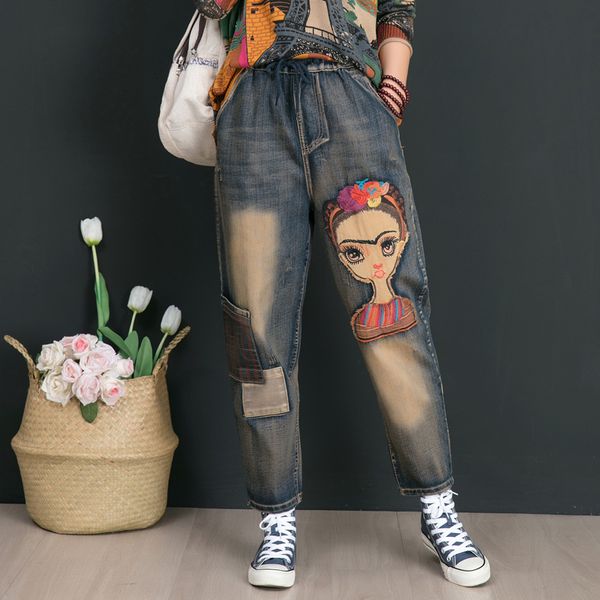 2021 new spring women fashion korea style elastic waist cartoon embroidery vintage denim pant office lady oversize casual jean uent, Blue
2021 new spring women fashion korea style elastic waist cartoon embroidery vintage denim pant office lady oversize casual jean uent, Blue