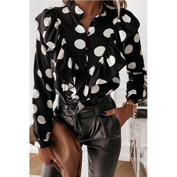 women's blouses & shirts autumn style polka dot printing long-sleeved v-neck shirt blouse fashion elegant ruffled ladies slim clothes, White
women's blouses & shirts autumn style polka dot printing long-sleeved v-neck shirt blouse fashion elegant ruffled ladies slim clothes, White