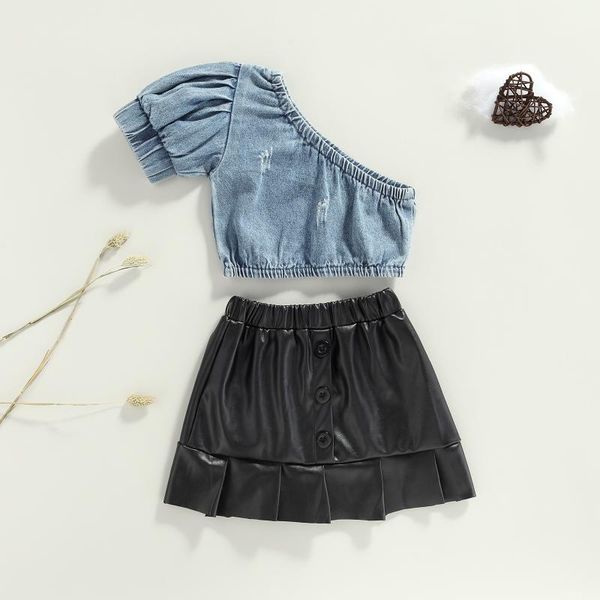 clothing sets girls solid color clothes set, short sleeve off-shoulder cropped + skirt with ruffles, White
clothing sets girls solid color clothes set, short sleeve off-shoulder cropped + skirt with ruffles, White