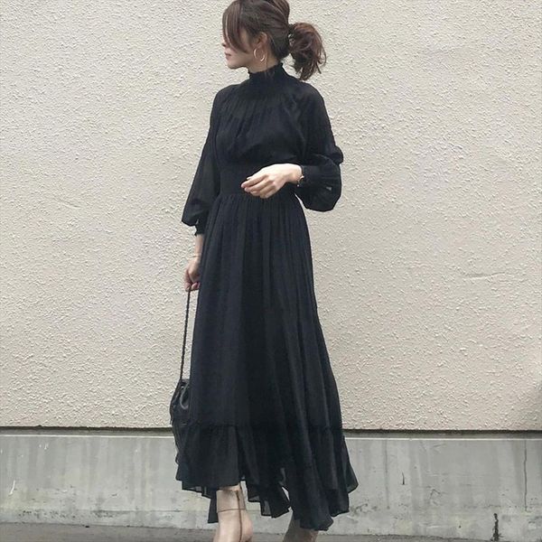 fashion black long sleeve ruffle womens dresses a line high korean one piece sweet office lady spring maxi, Black;gray
fashion black long sleeve ruffle womens dresses a line high korean one piece sweet office lady spring maxi, Black;gray