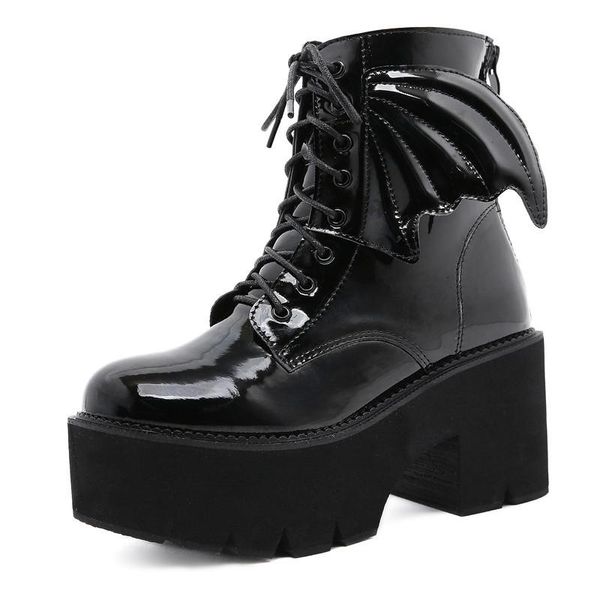 boots 2021 fashion angel wing ankle high heels patent leather women platform punk gothic model chunky shoes 35-42, Black
boots 2021 fashion angel wing ankle high heels patent leather women platform punk gothic model chunky shoes 35-42, Black