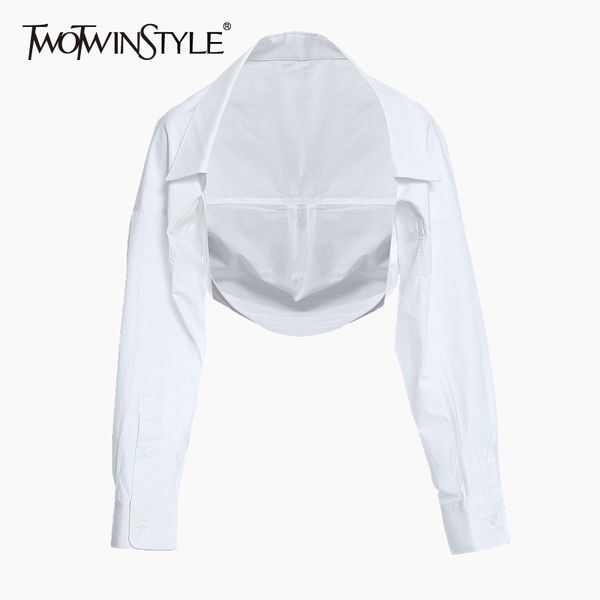 twotwinstyle casual white women shirt lapel long sleeve minimalist irregular short blouse female summer fashion new style 210225
twotwinstyle casual white women shirt lapel long sleeve minimalist irregular short blouse female summer fashion new style 210225