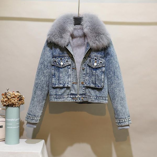 women's jackets winter warm real natural fur coat + hair liner denim jacket female rivet beading outerwear f2500, Black;brown
women's jackets winter warm real natural fur coat + hair liner denim jacket female rivet beading outerwear f2500, Black;brown