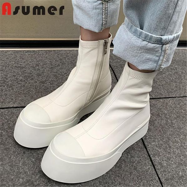 boots asumer european style genuine leather women shoes round toe solid colors zip simple flat casual ankle, Black
boots asumer european style genuine leather women shoes round toe solid colors zip simple flat casual ankle, Black
