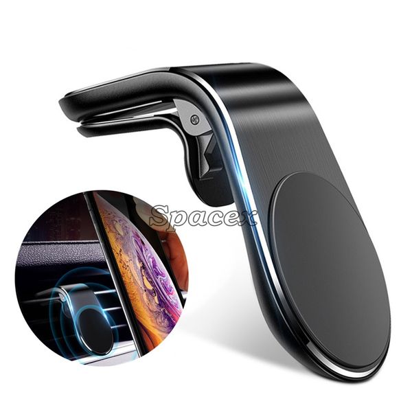 Image of Magnetic Car Phone Holder L Shape Car Air Vent Clip Magnet Universal Cell Phone Accessories Bracket Stand with Retail Box