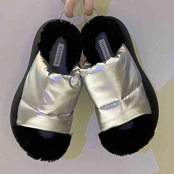 2022 winter thick bottom waterproof down cloth women fur slippers home warm xurious fashion sho open toe platform, Black
2022 winter thick bottom waterproof down cloth women fur slippers home warm xurious fashion sho open toe platform, Black