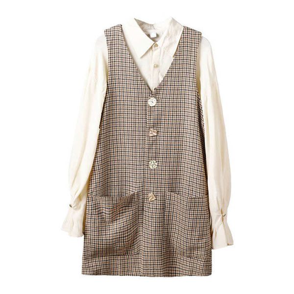 perhaps u women khaki houndtooth tank sleeveless dress with shirt turn down collar 2 two pieces set elegant plaid button t0152 210529, White
perhaps u women khaki houndtooth tank sleeveless dress with shirt turn down collar 2 two pieces set elegant plaid button t0152 210529, White