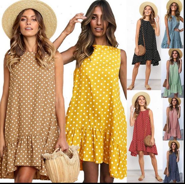 summer wave point sleeveless dress ruffle women street casual beach party dresses o neck polka dot mini dress sundress vestidos, Black;gray
summer wave point sleeveless dress ruffle women street casual beach party dresses o neck polka dot mini dress sundress vestidos, Black;gray