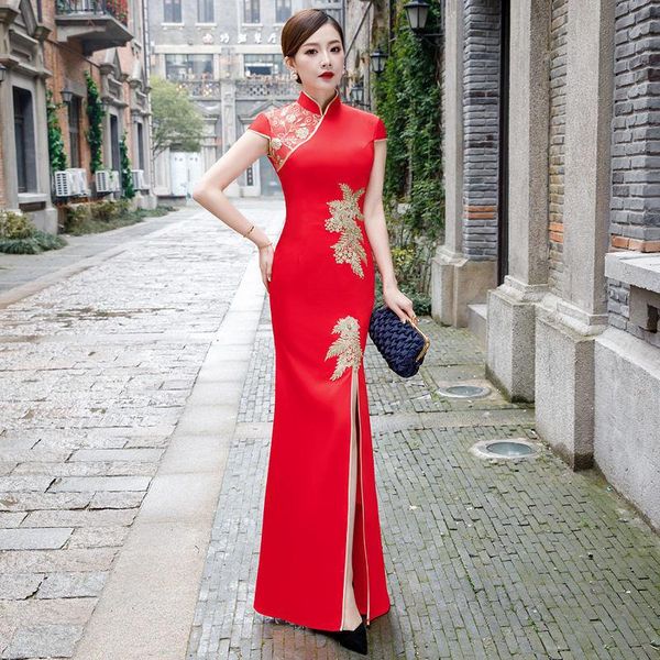 ethnic clothing satin qipao lady appliques sequins cheongsam chinese bride wedding dress gown long vintage button vestidos plus size 3x, Red
ethnic clothing satin qipao lady appliques sequins cheongsam chinese bride wedding dress gown long vintage button vestidos plus size 3x, Red