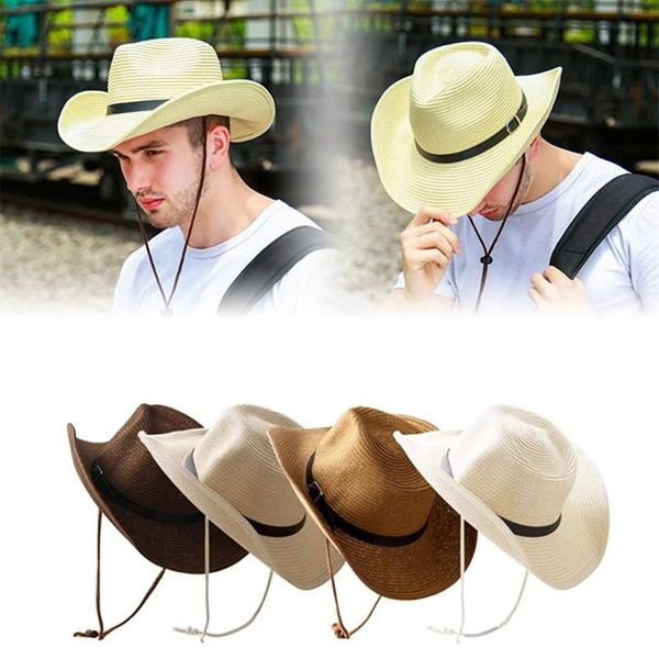 berets straw hat men western cowboy ladies tide beach sunscreen big brim summer small gift sunshade, Blue;gray 
berets straw hat men western cowboy ladies tide beach sunscreen big brim summer small gift sunshade, Blue;gray