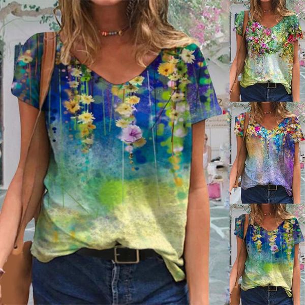 women summer plus size floral 3d print t shirt loose v-neck short sleeve casual tee ladies new streetwear oversized, White
women summer plus size floral 3d print t shirt loose v-neck short sleeve casual tee ladies new streetwear oversized, White