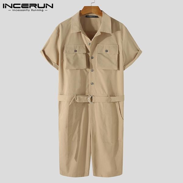 men's shorts incerun fashion men cargo overalls lapel solid color short sleeve casual rompers button multi-pockets streetwear 2021 jump, White;black
men's shorts incerun fashion men cargo overalls lapel solid color short sleeve casual rompers button multi-pockets streetwear 2021 jump, White;black