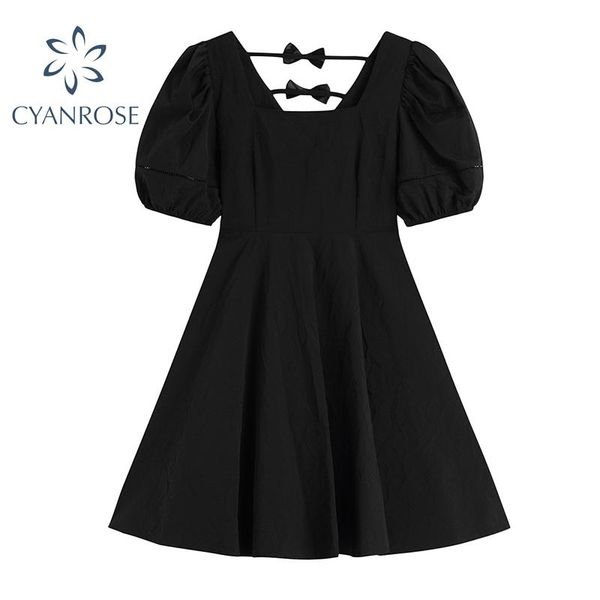 party dresses french elegant puff sleeve women's dress summer black bow slim-waist casual a-line short mini female 2021, White;black
party dresses french elegant puff sleeve women's dress summer black bow slim-waist casual a-line short mini female 2021, White;black