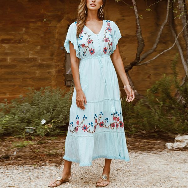 2021 new cotton flower embroidery v neck maxi dresses women summer vestidos adjust waist casual long dress beach robe 4pgh, White
2021 new cotton flower embroidery v neck maxi dresses women summer vestidos adjust waist casual long dress beach robe 4pgh, White