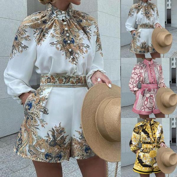 women's tracksuits 1 set women shirt shorts turtleneck vintage pattern print two-piece single breasted long sleeve office blouse, Gray
women's tracksuits 1 set women shirt shorts turtleneck vintage pattern print two-piece single breasted long sleeve office blouse, Gray