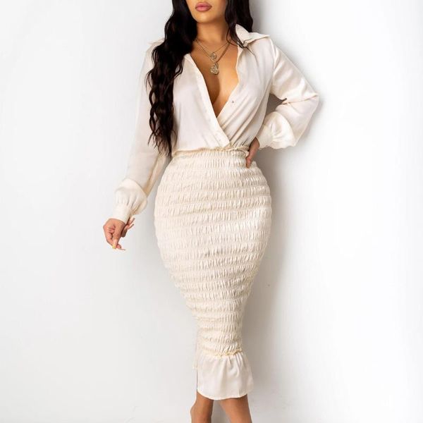 women long sleeve deep v neck midi dress shirring pleated ruffle hem bodycon elegant evening party dresses, Black;gray
women long sleeve deep v neck midi dress shirring pleated ruffle hem bodycon elegant evening party dresses, Black;gray