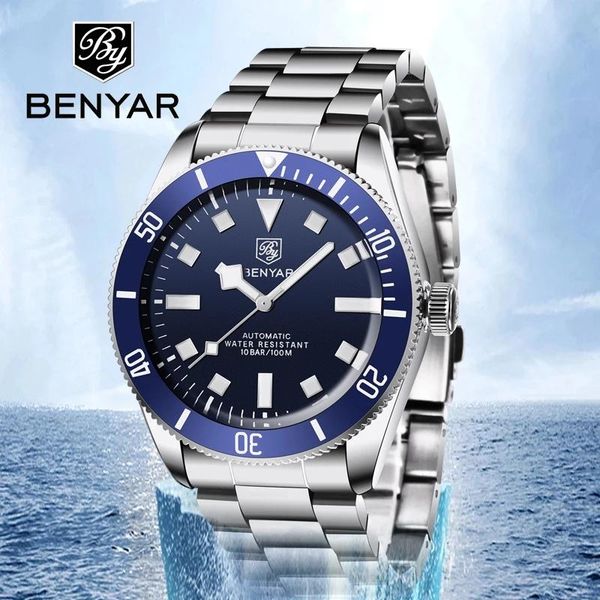 wristwatches benyar men mechanical wristwatch luxury stainless steel bezel automatic watch hardlex glass for relogio masculino, Slivery;brown
wristwatches benyar men mechanical wristwatch luxury stainless steel bezel automatic watch hardlex glass for relogio masculino, Slivery;brown