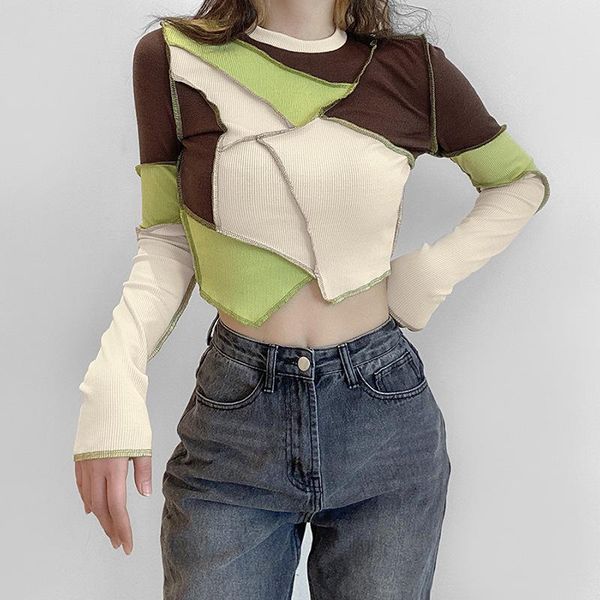 women's t-shirt long sleeve o-neck tees patchwork ribbed irregular tshirt fall winter women fashion streetwear casual short tee 2021 y2, White
women's t-shirt long sleeve o-neck tees patchwork ribbed irregular tshirt fall winter women fashion streetwear casual short tee 2021 y2, White
