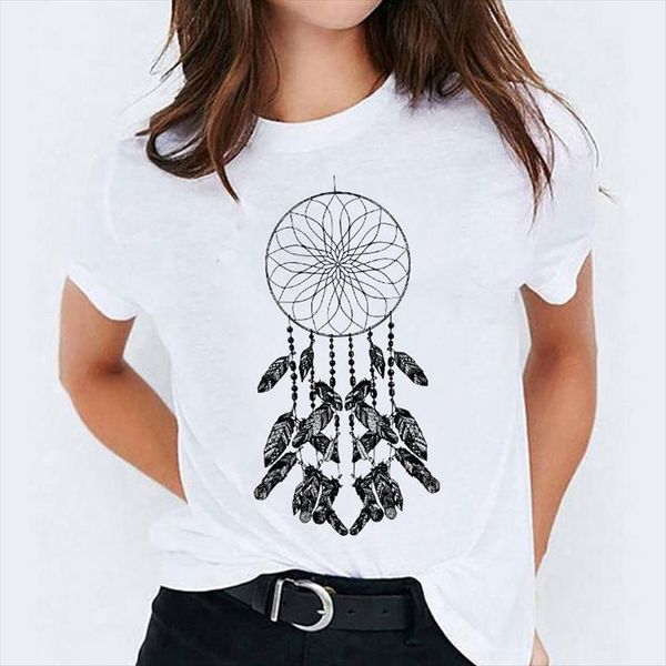 cartoon printing girl cute womens feather print graphic ladies female tee, White 
cartoon printing girl cute womens feather print graphic ladies female tee, White