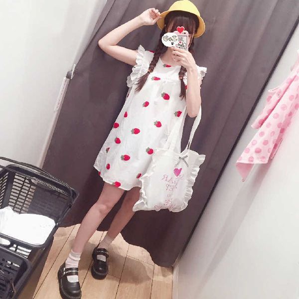 women's t-shirt japanese soft girl embroidery strawberry women summer kawaii teens a-line butterfly sleeve mini 5mpf, White
women's t-shirt japanese soft girl embroidery strawberry women summer kawaii teens a-line butterfly sleeve mini 5mpf, White