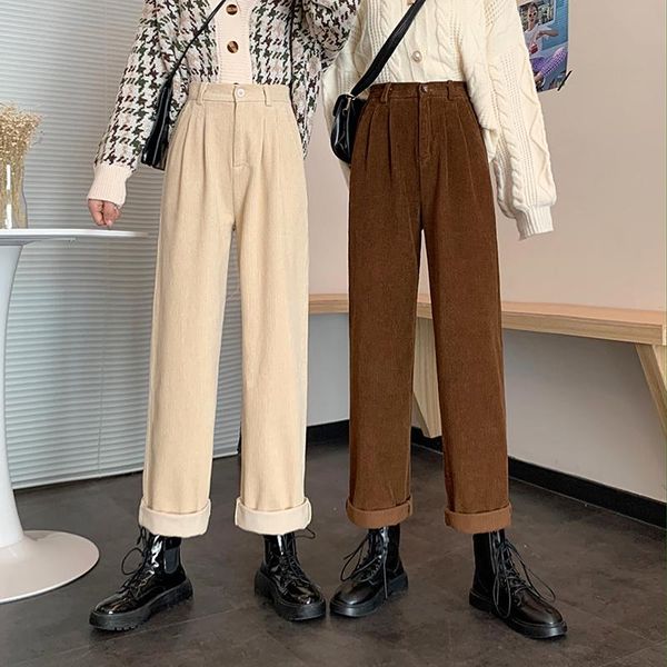 women corduroy straight pants 2021 winter solid thick retro long trousers female striped loose mujer pantlaton, Black;white
women corduroy straight pants 2021 winter solid thick retro long trousers female striped loose mujer pantlaton, Black;white