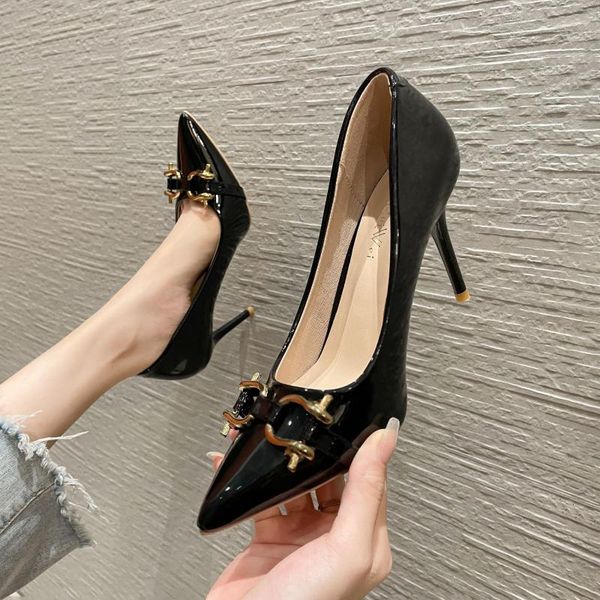 sandals stiletto high heels women's spring and autumn style patent leather shoes fashion pointy shallow mouth work, Black
sandals stiletto high heels women's spring and autumn style patent leather shoes fashion pointy shallow mouth work, Black