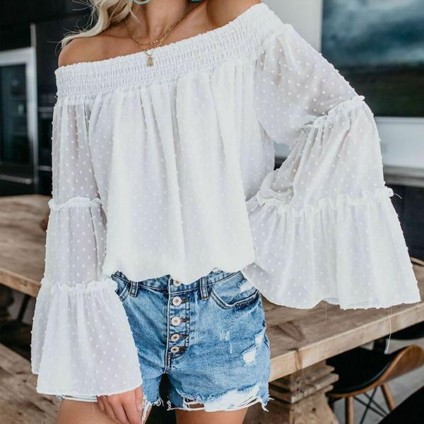 women's blouses & shirts women autumn off shoulder long flare sleeve casual and loose ultrathin polka dot kaftan ladies baggy tee shirt, White
women's blouses & shirts women autumn off shoulder long flare sleeve casual and loose ultrathin polka dot kaftan ladies baggy tee shirt, White
