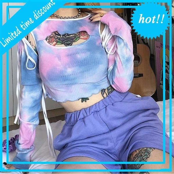 wind 2021 summer new fashion tie dyeing bandage splicing hollow out navel t-shirt for women, White
wind 2021 summer new fashion tie dyeing bandage splicing hollow out navel t-shirt for women, White