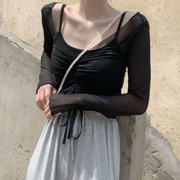 women girls intermediate pull-rope t-shirt 2021 new mesh yarn thin long sleeves slim sunscreen short design basic female, White
women girls intermediate pull-rope t-shirt 2021 new mesh yarn thin long sleeves slim sunscreen short design basic female, White