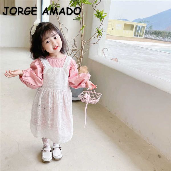 wholesale spring baby girl 2-pcs sets long puff sleeves dress + white lace sling kids clothes e1042 210610
wholesale spring baby girl 2-pcs sets long puff sleeves dress + white lace sling kids clothes e1042 210610