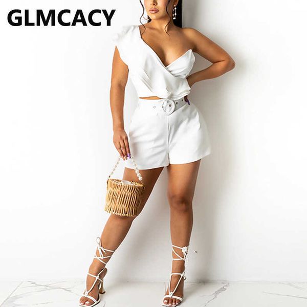two piece chic summer suits one shoulder crop & casual shorts set 210702, White
two piece chic summer suits one shoulder crop & casual shorts set 210702, White