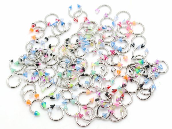 1.2*8*3/3mm circular ring horseshoe cbr mix color with spike design 100pcs acrylic body piercing jewelry bioplast barbell, Silver
1.2*8*3/3mm circular ring horseshoe cbr mix color with spike design 100pcs acrylic body piercing jewelry bioplast barbell, Silver