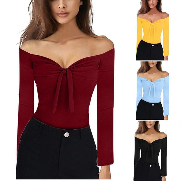 autumn new fashion womens casual slim color slash neck bow long sleeve off shoulder z4, White
autumn new fashion womens casual slim color slash neck bow long sleeve off shoulder z4, White