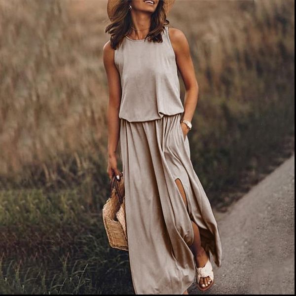 new elegant oversized sleeveless dresses women solid o neck split casual long dress female 2021 summer fashion ladies clothes, Black;gray
new elegant oversized sleeveless dresses women solid o neck split casual long dress female 2021 summer fashion ladies clothes, Black;gray