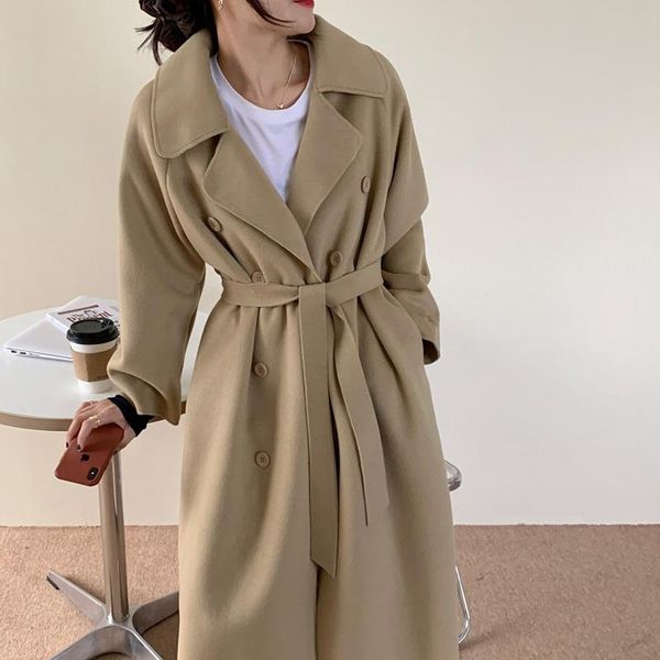 women's wool & blends autumn women thick warm loose long woolen coat with belt casual female shawl detachable double breasted jacket ou, Black
women's wool & blends autumn women thick warm loose long woolen coat with belt casual female shawl detachable double breasted jacket ou, Black