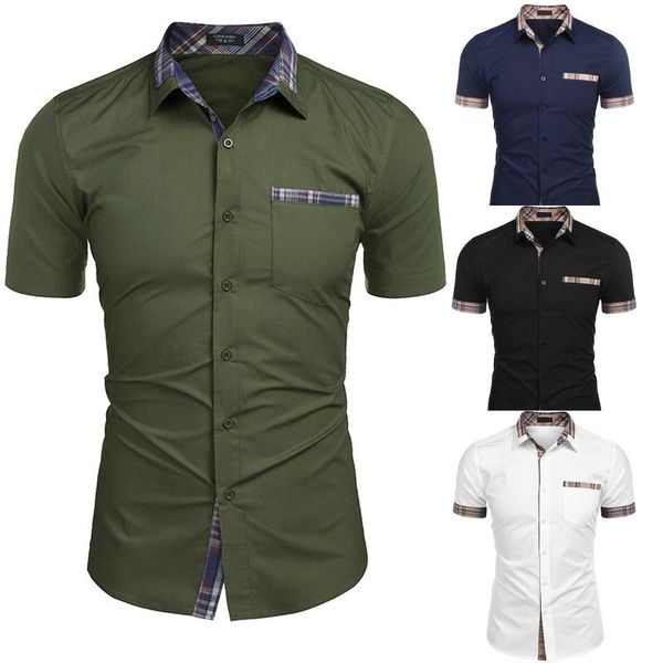men's casual shirts summer short sleeve mens business shirt 2021 men slim fashion plaid lapel, White;black
men's casual shirts summer short sleeve mens business shirt 2021 men slim fashion plaid lapel, White;black