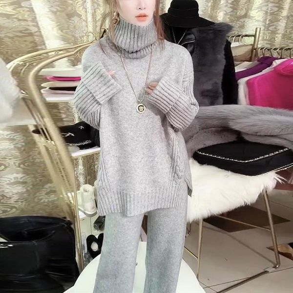 2021 new autumn winter women 2 piece set female loose casual turtleneck knitted sweater +wide leg pants trousers suits n305cg99, White
2021 new autumn winter women 2 piece set female loose casual turtleneck knitted sweater +wide leg pants trousers suits n305cg99, White