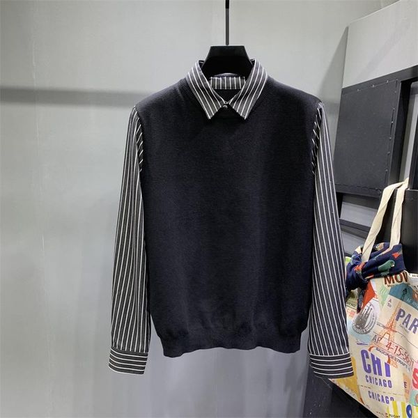 men's sweaters 2021 spring autumn men sweater shirt collar long sleeves striped casual warm dress knitted e124, White;black
men's sweaters 2021 spring autumn men sweater shirt collar long sleeves striped casual warm dress knitted e124, White;black