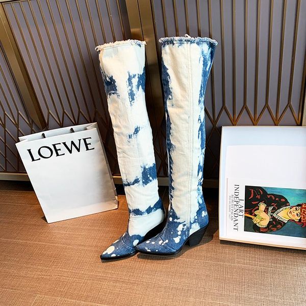 boots women's over knee denim cloth pointed toe high heels shoes pull on blue white b200, Black
boots women's over knee denim cloth pointed toe high heels shoes pull on blue white b200, Black