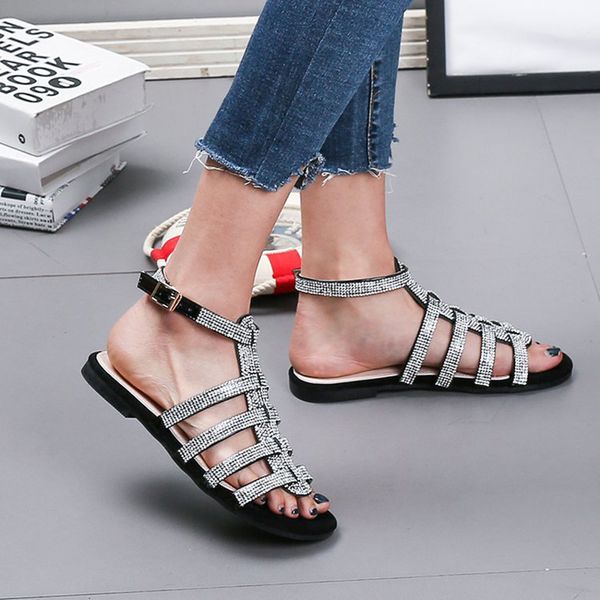 women summer leather wild rhinestones hollow buckle sandals flat bottom fashion fish head sandals plus size shoes 37-42dress shoes, Black
women summer leather wild rhinestones hollow buckle sandals flat bottom fashion fish head sandals plus size shoes 37-42dress shoes, Black