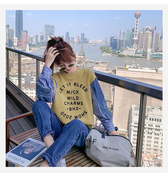 women's sweaters female sweater denim with raglan sleeve, large knitted jeans for fall and winter z3o9, White;black
women's sweaters female sweater denim with raglan sleeve, large knitted jeans for fall and winter z3o9, White;black