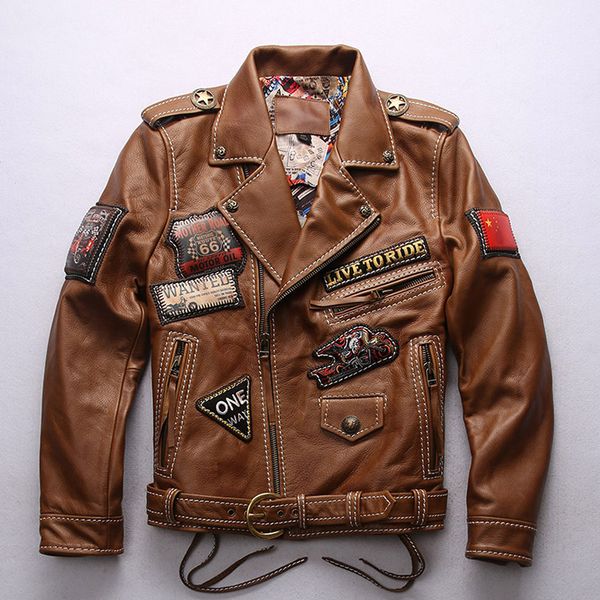 harley style motorcycle leather jacket men's leather standard lapel neck pull belt thickened cowhide leather jacket rivet applique, Black
harley style motorcycle leather jacket men's leather standard lapel neck pull belt thickened cowhide leather jacket rivet applique, Black