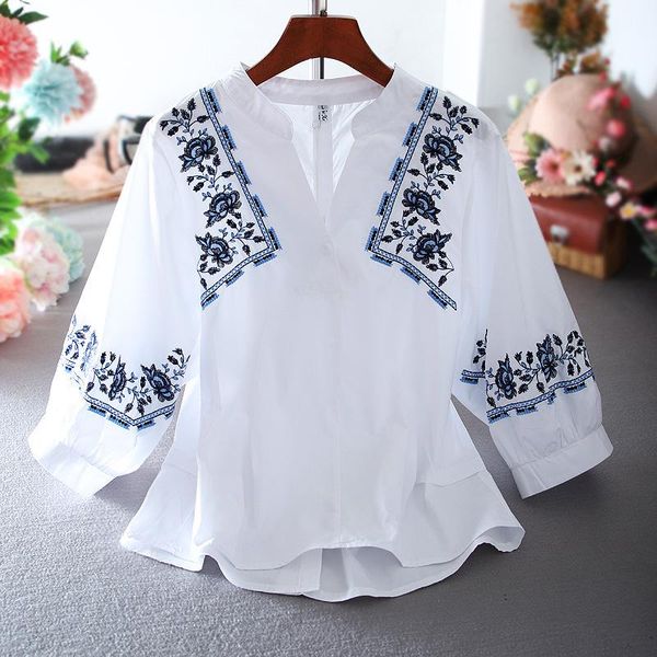 women's blouses & shirts superaen retro national style embroidered lantern sleeve fashion high waist all match loose v-neck shirt women, White
women's blouses & shirts superaen retro national style embroidered lantern sleeve fashion high waist all match loose v-neck shirt women, White
