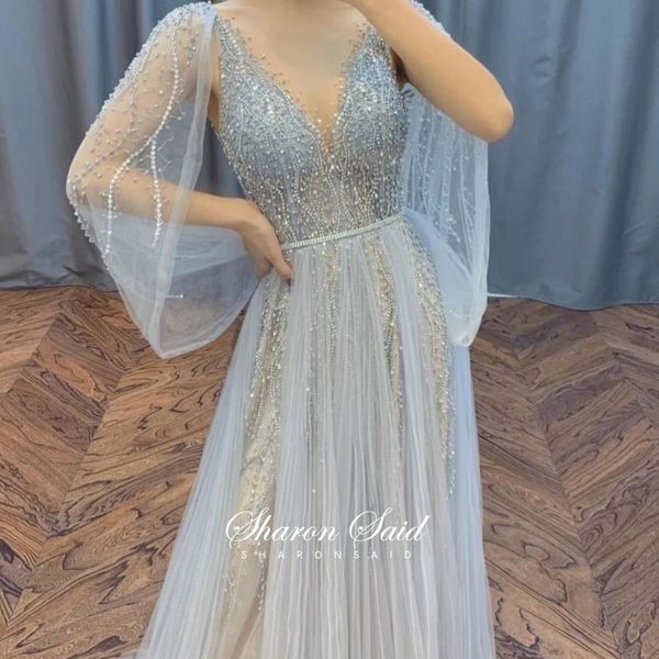 party dresses luxury silver grey dubai evening dress for women wedding cape sleeves elegant arabic long tulle formal prom gowns, White;black
party dresses luxury silver grey dubai evening dress for women wedding cape sleeves elegant arabic long tulle formal prom gowns, White;black