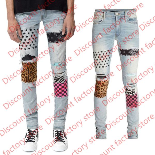 men's studs patch biker jeans slim fit motocycle casual fashion denim cotton pants long trousers man, Blue
men's studs patch biker jeans slim fit motocycle casual fashion denim cotton pants long trousers man, Blue