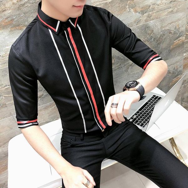 men's casual shirts summer british drill fashion middle sleeve slim shirt night young hair stylist five product, White;black
men's casual shirts summer british drill fashion middle sleeve slim shirt night young hair stylist five product, White;black