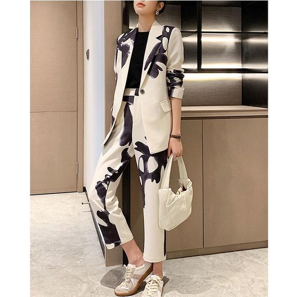 women's two piece pants european spring fall novelty exquisite vintage printing back split blazer pencil nine-point twin sets office la, White
women's two piece pants european spring fall novelty exquisite vintage printing back split blazer pencil nine-point twin sets office la, White