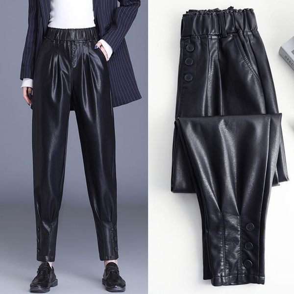 high waist loose personality pu leather pant wide leg baggy black ankle-length pants, Black;white
high waist loose personality pu leather pant wide leg baggy black ankle-length pants, Black;white