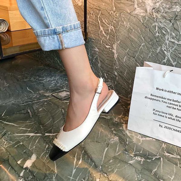 leather luxury flat shoes women round toe thick heel sandals color matching mules pearl buckle belt banquet dress shoes, Black
leather luxury flat shoes women round toe thick heel sandals color matching mules pearl buckle belt banquet dress shoes, Black